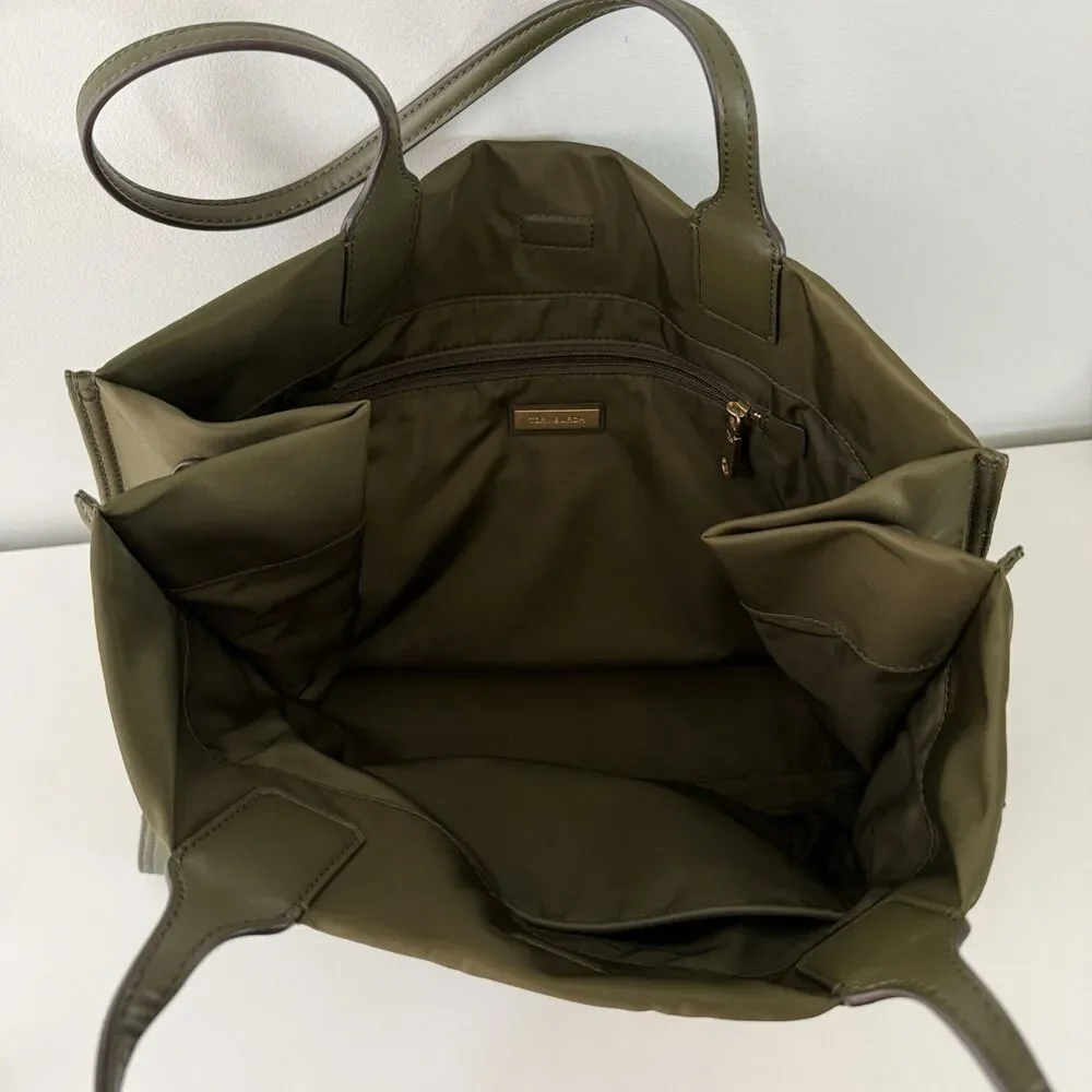 Tory Burch Ella Nylon Tote Bag Olive Leather Trim Authentic Light & Durable NWOT